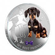 Fiji MY BEST FRIEND - DACHSHUND DOG $2 Silver Coin 2013 Gem inlay Proof 1 oz